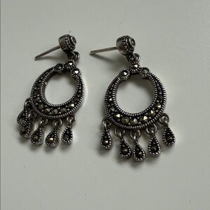 Vintage Judith Jack Elegant Silver Marcasite Dangle Earrings